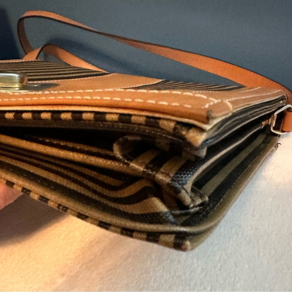 Vintage Fendi Pequin Stripe Flap Crossbody/ Shoulder Bag Purse tan black EUC - Picture 7 of 16